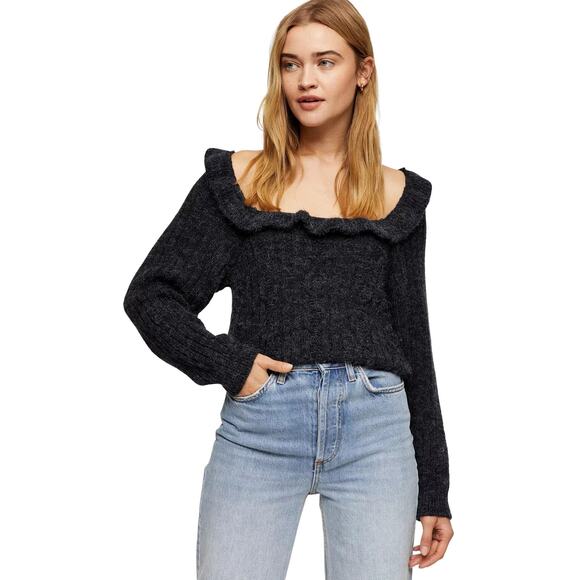 NWT Topshop Ruffle Back Cutout Flutter Boat Neck Sweater MED - Picture 5 of 11